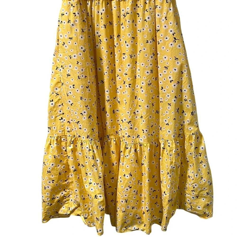 Kate Spade Yellow Floral Midi Fleurette Toss Smocked Dress Cottage Spring Size L